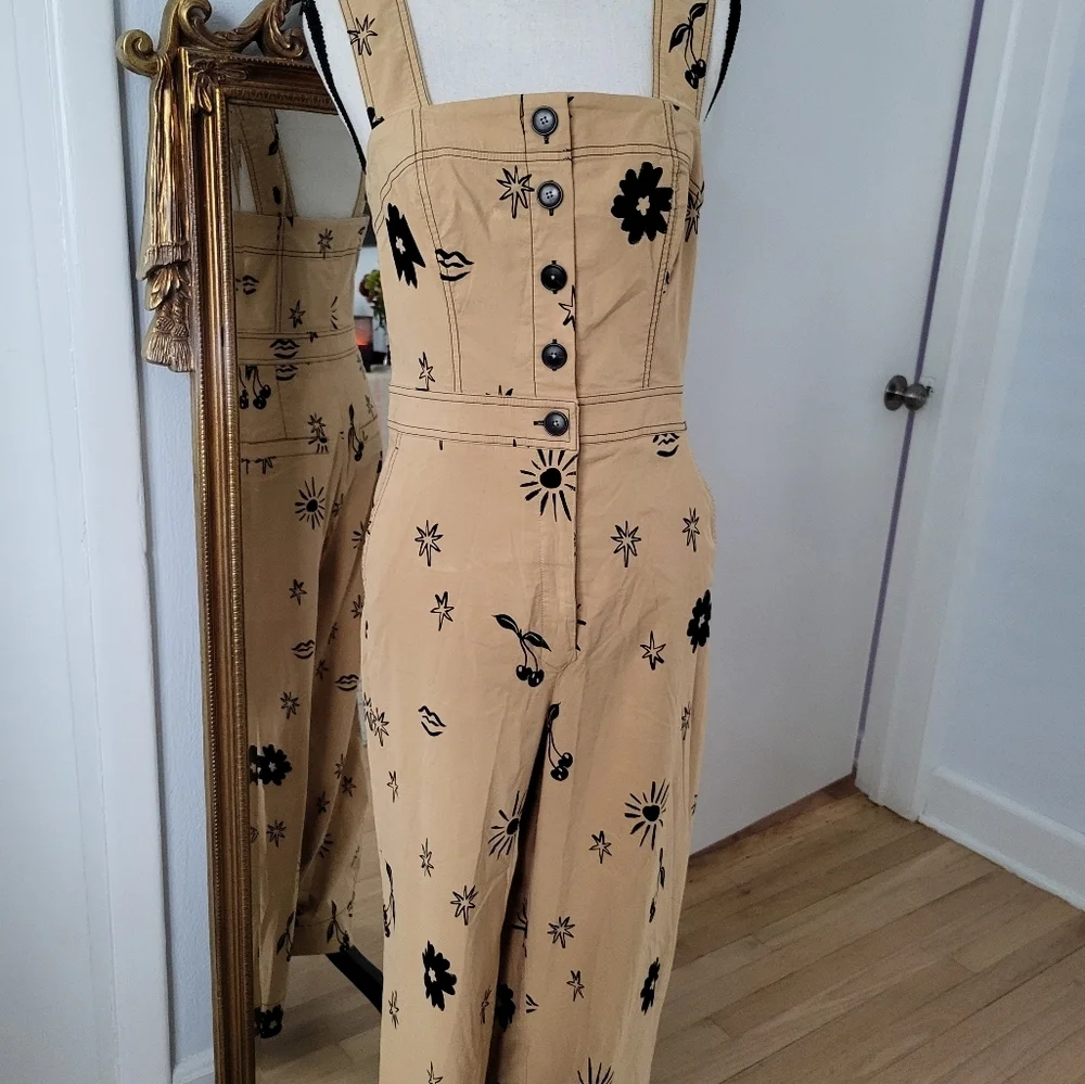 Anthropology/ Maeve Beige Floral Button-Front Jumpsuit - Picture 9 of 14
